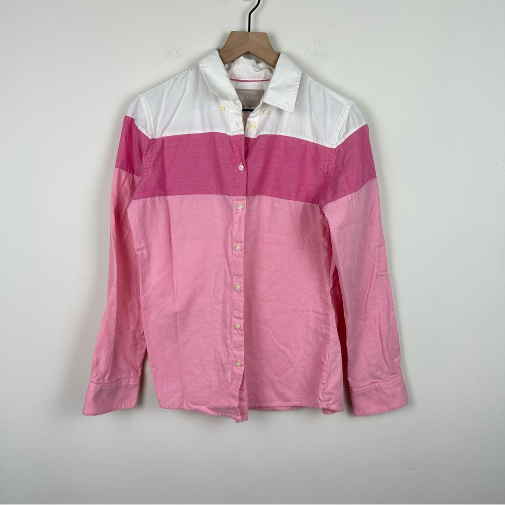Banana Republic Classic Pink Color block Cotton Oxford Button Down Shirt, M